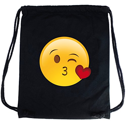 PREMYO Turnbeutel mit Spruch für Kinder - Teenager Sportbeutel Junge Baumwolle - Hipster Gym Bag Emoji Schwarz von PREMYO