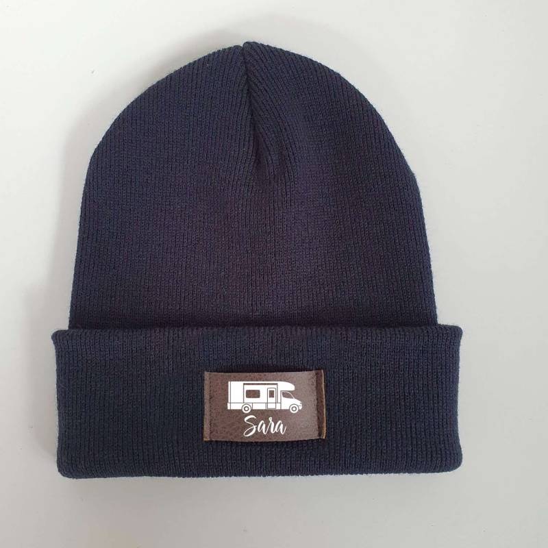Camping Mütze Personalisiert | Hipster Beanie Wintermütze Blaue Mit Namen Kinder Und/Oder Erwachsene Wohnwagen Bulli von PRESENTERIEde