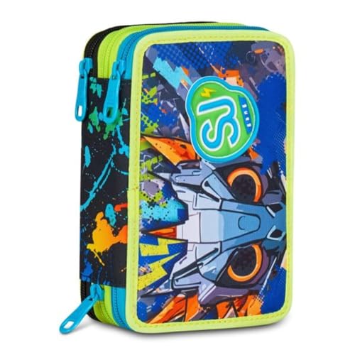 Federmäppchen SJ Boy, Gang Seven – Air Tiger Tiger – 3 Etagen komplett mit Schreibwaren für Kinder + Schlüsselanhänger Pfeife und Kugelschreiber, mehrfarbig von PRESTIGE & DELUXE