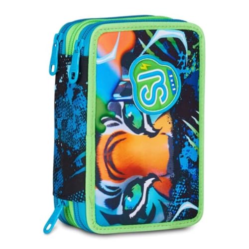 Federmäppchen SJ Boy, Gang Seven – Air Tiger Tiger – 3 Etagen komplett mit Schreibwaren für Kinder + Schlüsselanhänger Pfeife und Kugelschreiber, mehrfarbig von PRESTIGE & DELUXE