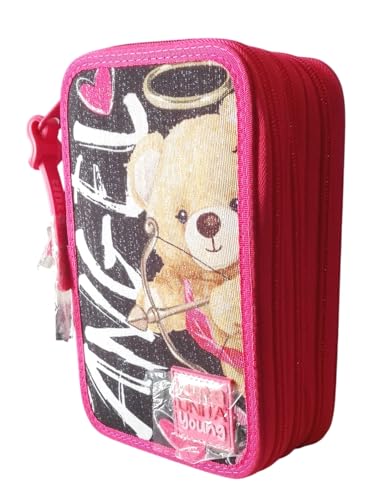 PRESTIGE & DELUXE Federmäppchen Believe Believe Liebesbär Believe Uni - 3 Etagen komplett mit Schreibwaren für Kinder + Gratis Schlüsselanhänger Pailletten und Stift mehrfarbig von PRESTIGE & DELUXE