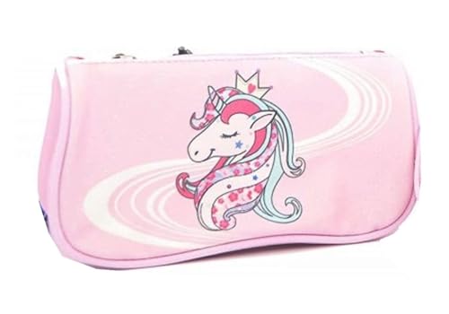 PRESTIGE & DELUXE Federmäppchen mit Reißverschluss Einhorn rosa Glitzer Pool Over + Schlüsselanhänger Pailletten und farbiger Stift parfümiert, mehrfarbig, standard, Etui von PRESTIGE & DELUXE