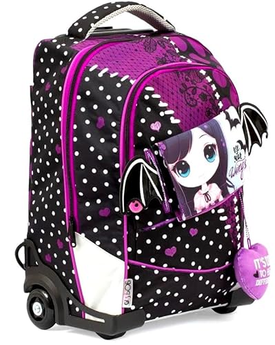 PRESTIGE & DELUXE Rucksack Trolley, 3 austauschbare Frontgrafiken und Pop-Ups mit Vampir-Tieren, 2 Fächer mit Reißverschluss, gepolsterte Schultergurte, für Mädchen, Grund- und Mittelschule von PRESTIGE & DELUXE
