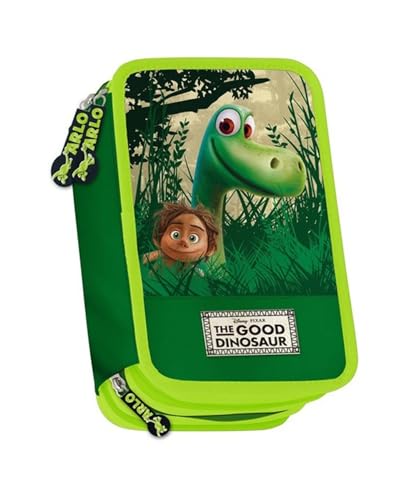 PRESTIGE & DELUXE Schüleretui The Good Dinosaur komplett 3 Etagen Grün + Gratis Schlüsselanhänger Pfeife und farbiger Stift, mehrfarbig, Klassisch von PRESTIGE & DELUXE