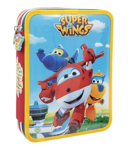 PRESTIGE & DELUXE Schüleretui kompatibel mit Super Wings 2 Etagen komplett + Schlüsselanhänger Pfeife und farbiger Stift, mehrfarbig, standard, Klassisch von PRESTIGE & DELUXE