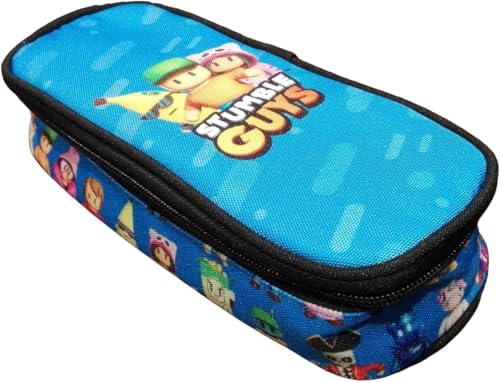 PRESTIGE & DELUXE Schulmäppchen Stumble Guys hellblau oval Reißverschluss – einfarbig Pool Over- + Schlüsselanhänger Pfeife und farbiger Stift, mehrfarbig, standard, Etui von PRESTIGE & DELUXE