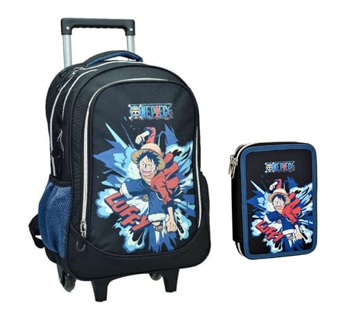 PRESTIGE & DELUXE Schulrucksack 0ne Piece schwarz rund 3 Fächer Reißverschluss für mittlere Kinder + Federmäppchen 2 Fächer komplett, mehrfarbig, Taglia unica, trolley von PRESTIGE & DELUXE