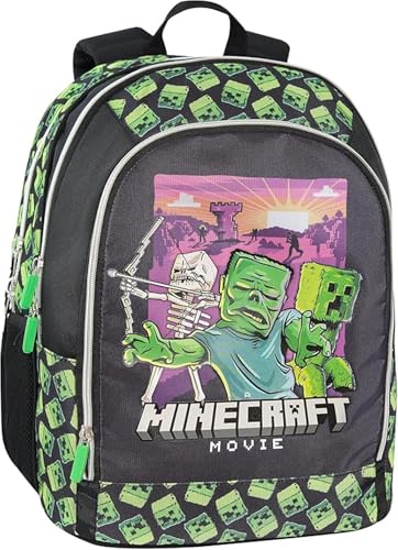 PRESTIGE & DELUXE Schulrucksack rund kompatibel mit Minecraft für Kinder + 7 löschbare Schnappstifte und Schlüsselanhänger Pfeife von PRESTIGE & DELUXE