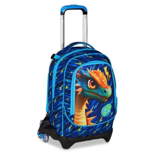 PRESTIGE & DELUXE Schultrolley Jack 3 abnehmbare Räder Dragon Glide Drache, 3 in 1 für Grundschule Mädchen + 7 löschbare Stifte und Schlüsselanhänger Pfeife von PRESTIGE & DELUXE