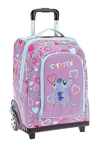 PRESTIGE & DELUXE Trolley Rucksack Stitch für die Grundschule Mädchen mit Rädern und Teleskopstange, Linie 2025-2026, 45 x 34,5 x 21 cm + 7 Stifte und Schlüsselanhänger Pailletten von PRESTIGE & DELUXE