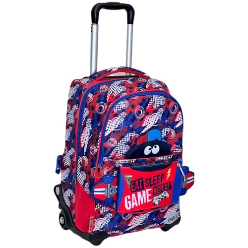 PRESTIGE & DELUXE Trolley-Rucksack mit 5 austauschbaren Frontgrafiken und Pop-Up-Thema Skate für Kinder, Jugendliche, Grund- und Mittelschulen + 7 mehrfarbige Stifte und Schlüsselanhänger mit Pfeife von PRESTIGE & DELUXE