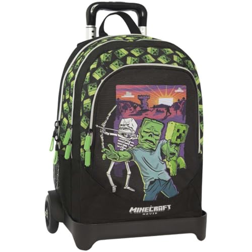 PRESTIGE & DELUXE Trolley Schulrucksack abnehmbar kompatibel mit Minecraft für Kinder + 7 löschbare Stifte und Schlüsselanhänger Pfeife von PRESTIGE & DELUXE