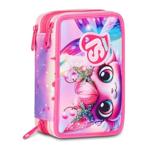 Schulmäppchen Sj Girl Gang Seven – Cat LED Kätzchen – 3 Etagen komplett mit Schreibwaren für Kinder + kostenloser Schlüsselanhänger mit Pailletten und Stift, mehrfarbig von PRESTIGE & DELUXE