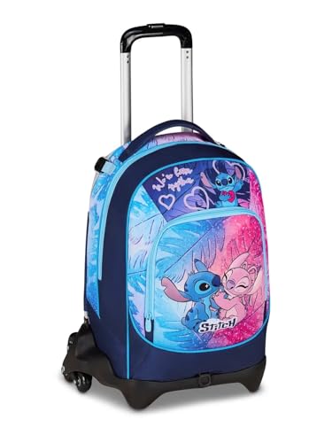Seven Schultrolley mit 3 Rädern – Stitch Cute And Fluffy – 3 in 1, Dreifachverwendung, Grundschule für Mädchen + 7 löschbare Stifte und Schlüsselanhänger mit Pailletten von PRESTIGE & DELUXE
