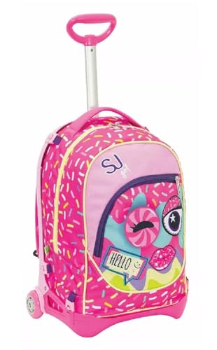 Trolley mit abnehmbarem Rucksack Sj Gang Eyes Augen 2 Fächer gepolsterte Schultergurte für Mädchen Grundschule + Schlüsselanhänger Pailletten und 7 mehrfarbige Stifte, mehrfarbig, Medio, Klassisch von PRESTIGE & DELUXE