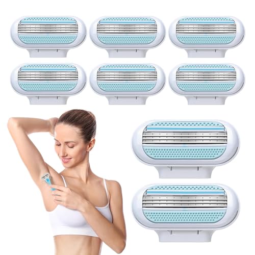 Venus Smooth Ersatzklingen Damenrasierer 8er Pack – Rasierklingen Damen mit 3 Schutzkissen für empfindliche Haut, gründliche Rasur für Beine, Achseln, Bikinizone, kompatibel mit Venus Rasierern von PRETTI