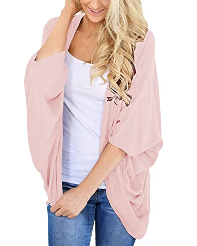 PRETTODAY Damen Sommer Chiffon Kimono Cardigan Fledermausärmel Sheer Schal Cover Ups - Pink - X-Groß von PRETTODAY