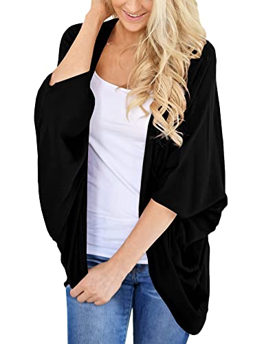 PRETTODAY Damen Sommer Chiffon Kimono Cardigan Fledermausärmel Sheer Schal Cover Ups - Schwarz - Mittel von PRETTODAY