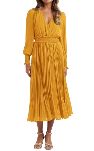 PRETTYGARDEN Damen-Wickelkleid, V-Ausschnitt, Frühlingskleid, Hochzeitsgäste, lässig, plissiert, langärmelig, Midi-Kleid, Rüschen, gesmokt, langes Kleid, Kurkuma, Groß PRETTYGARDEN Damen-Wickelkleid, V-Ausschnitt, Frühlingskleid, Hochzeitsgäste, lässig, plissiert, langärmelig, Midi-Kleid, Rüschen, gesmokt, langes Kleid, Kurkuma, Groß von PRETTYGARDEN