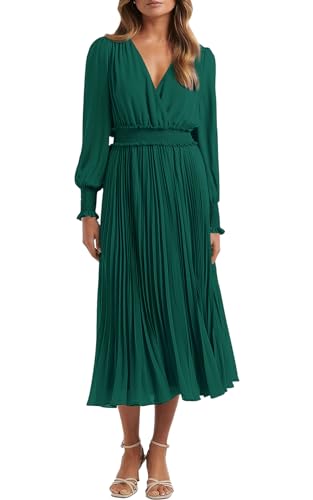 PRETTYGARDEN Damen Wickelkleid mit V-Ausschnitt für Hochzeitsgäste, lässig, plissiert, langärmelig, Midi-Kleid, Rüschen, gesmokt, langes Kleid, Dunkelgrün, XX-Large PRETTYGARDEN Damen Wickelkleid mit V-Ausschnitt für Hochzeitsgäste, lässig, plissiert, langärmelig, Midi-Kleid, Rüschen, gesmokt, langes Kleid, Dunkelgrün, XX-Large von PRETTYGARDEN