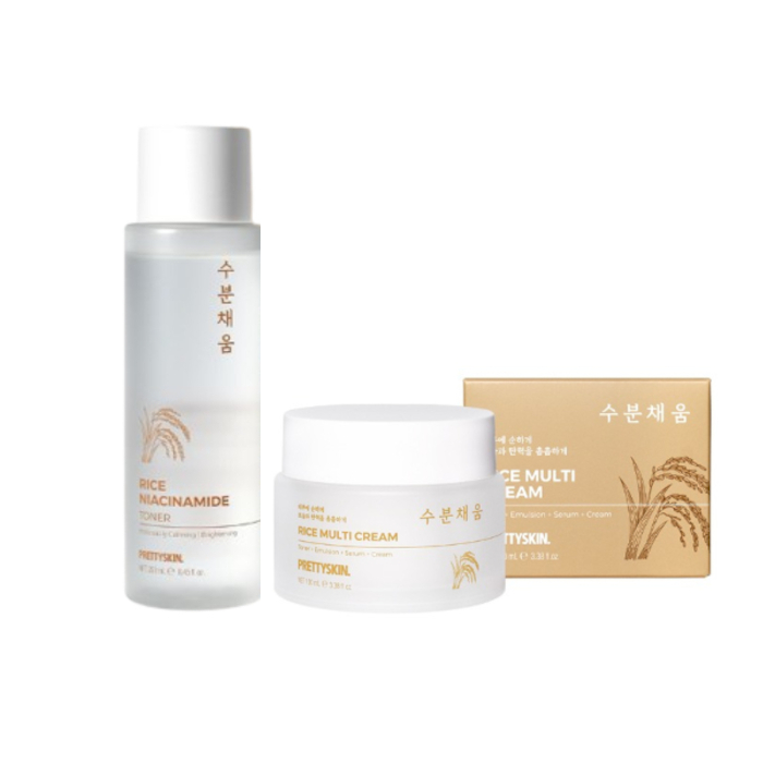 PRETTYSKIN - Rice Multi Cream - 100ml (1ea) + Rice Niacinamide Toner - 250ml (1ea) Set von PRETTYSKIN