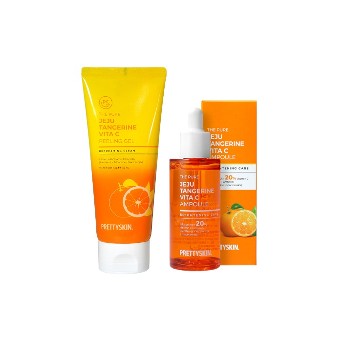 PRETTYSKIN - The Pure Jeju Tangerine Vita C Ampoule - 52ml (1ea) + Peeling Gel - 150ml (1ea) Set von PRETTYSKIN