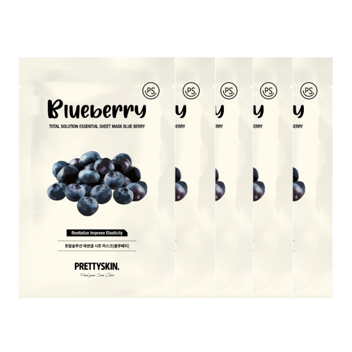 PRETTYSKIN - Total Solution Essential Sheet Mask - 1pc - Blueberry (5ea) Set von PRETTYSKIN