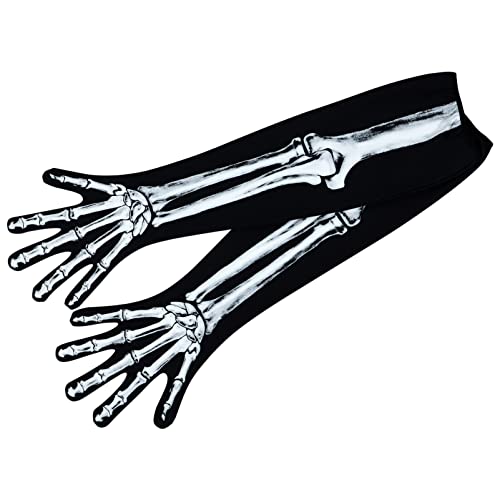 PRETYZOOM 1 Paar Halloween Skeletthandschuhe Arm Vollfinger Handschuhe Skelettschädel Knochenhandschuhe für Halloween- Party- Kostüm- Kostüme Requisiten Skelettzubehör von PRETYZOOM