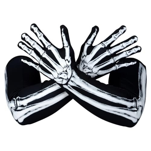 PRETYZOOM 1 Paar Halloween Skeletthandschuhe Arm Vollfinger Handschuhe Skelettschädel Knochenhandschuhe für Halloween- Party- Kostüm- Kostüme Requisiten Skelettzubehör von PRETYZOOM
