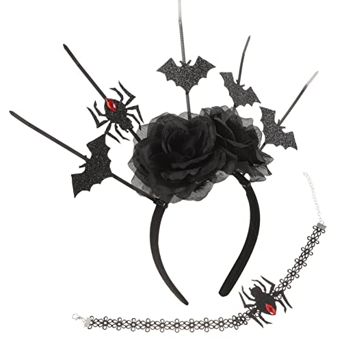 PRETYZOOM Paillettenanzug Schmuck 1 Set Gothic Halskette Halsband Halloween Rose Teufel Hörner Stirnband Cosplay Zubehör (Fledermaus-Spinne-Stil) Choker-Halskette Make-up-Stirnband von PRETYZOOM