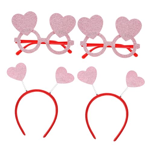 PRETYZOOM 2 Sätze valentinstag stirnband Glitzerstirnbänder für damen rote Haaraccessoires für hair accessories for girls herzenbrille schnapsgläser LED-Haarschmuck Haarbandverzierung von PRETYZOOM