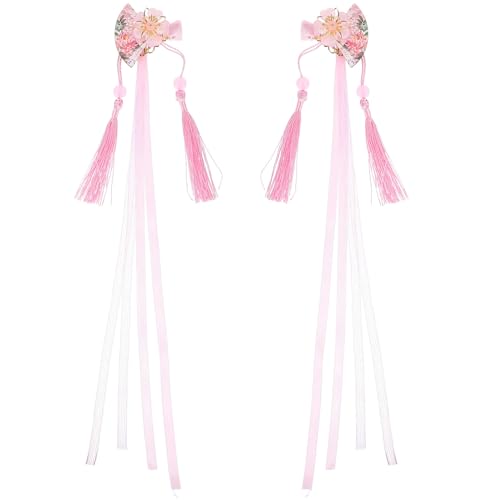 PRETYZOOM 2 Stück Japanische Stoff-Haarnadel -Fächerform Haarspange Quaste Kopfschmuck Dekorative Blumen-Haarspange Für Damen Und Mädchen Kostüm-Haar-Accessoire Rosa von PRETYZOOM