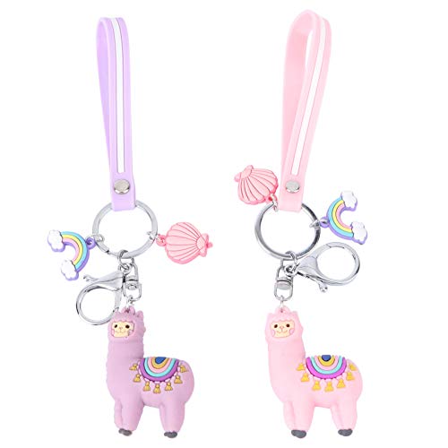 PRETYZOOM 2 Stück Lama Alpaka Schlüsselanhänger Cartoon Miniatur Tierschlüssel Anhänger Dekoration Regenbogen Muschel Schlüsselring Charme mit Verschluss für Tasche Geldbörse Rucksack (Rosa von PRETYZOOM