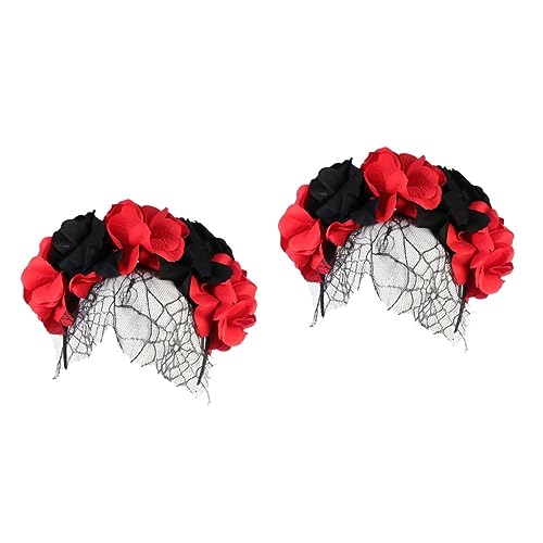 PRETYZOOM 2 Stück Mexikanische Blumenkostüme Für Mädchen Los De Blumenkrone Muertos-Schleier Haarbänder Für Rose Mit Cosplay Halloween Gothic Die Maske Damen Damen Dekoration von PRETYZOOM