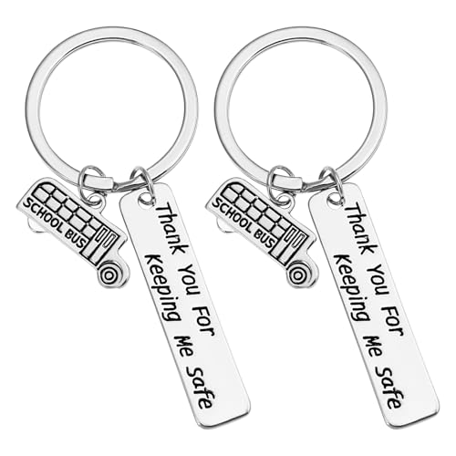 2Pcs Fahr Vorsichtig Schlüsselanhänger Thank You For Keeping Me Safe Legierung Schulbusfahrer Busfahrer Danke Schmuck Männer Frauen von PRETYZOOM