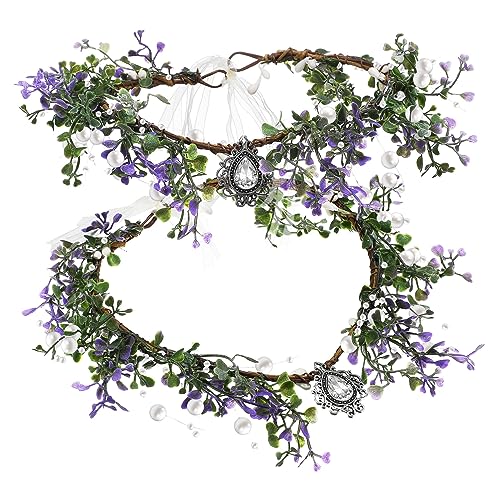 PRETYZOOM 2st Boho-heiligenscheinkranz Blumengirlanden-stirnband Boho-blumenkranz Blumenkrone Für Mädchen Krone Blumengirlande Blumenkrone Zur Hochzeit Plastik Braut Blütenkopf Kristall von PRETYZOOM