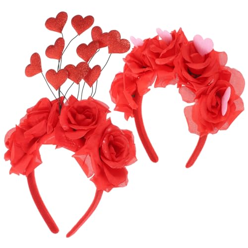 PRETYZOOM 2st Valentinstag Stirnband Rotes Herz-kopfstück Herz-stirnband Für Mädchen Und Erwachsene Party-stirnbänder Für Erwachsene Lustige Stirnbänder Pop Brautjungfer Pailletten Stoff von PRETYZOOM