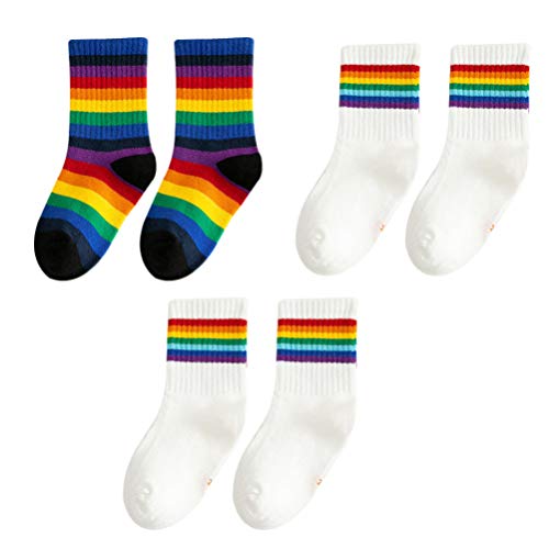 PRETYZOOM 3 Paar Kinder Regenbogen Baumwollsocken Baby Winter Warme Socken Mittelschlauch Atmungsaktive Socken (Zufällige Farbe 22 × 8 cm) von PRETYZOOM