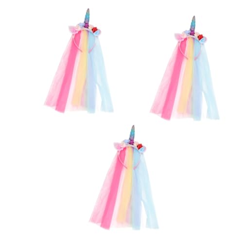 PRETYZOOM 3 Stk Einhorn-mesh-stirnband Für Kinder Einhorn-stirnband Für Erwachsene Regenbogen-einhorn-stirnband Einhorn-partybevorzugung Einhorn Blumenkrone Zubehör Gittergewebe Mädchen Haar von PRETYZOOM