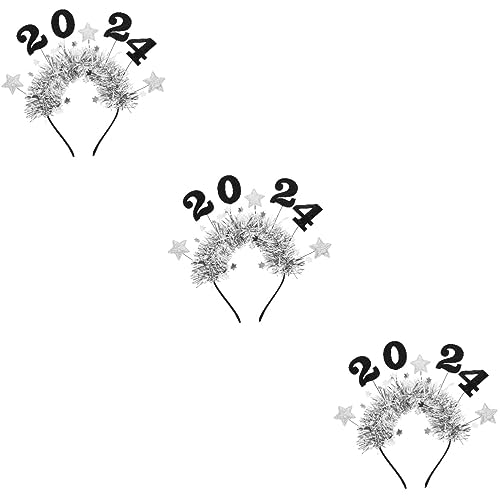 PRETYZOOM 3st Krone Des Neuen Jahres Glitzer 2024 Stirnbänder Silvester-stirnbänder Für Frauen 2024 Headbopper Funkelndes Haarband Bulk-stirnbänder Stern Kind Filzstoff Kleidung Weihnachten von PRETYZOOM