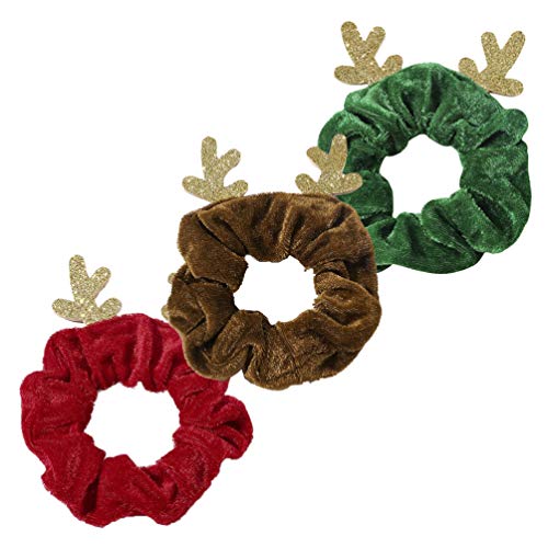 PRETYZOOM 3Pcs Weihnachten Haar Haargummis Rentier Geweih Elastische Haarbänder Scrunchie Bobbles Haargummis Seile für Frauen Haarschmuck (Rot Grün Kaffee) von PRETYZOOM