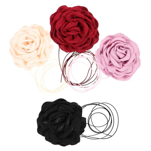 PRETYZOOM 4 Stück Teiliges Blumen Choker Halskette für Damen Farbenfrohe Stoffblumen Kette Vielseitig Tragbar für Besondere Anlässe Modisches Haarschmuck Accessoire von PRETYZOOM