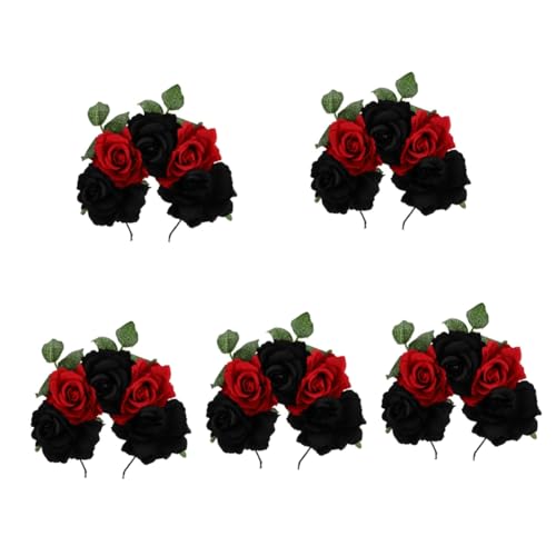 PRETYZOOM 5 Stk Rosa Stirnband Halloween-haarband Tag Der Toten Stirnband Stirnbänder Für Damen Schwarz Frühlingsblume Mexikanischer Blumenkopfschmuck Blumenkrone Hochzeit Stoff Schal Braut von PRETYZOOM