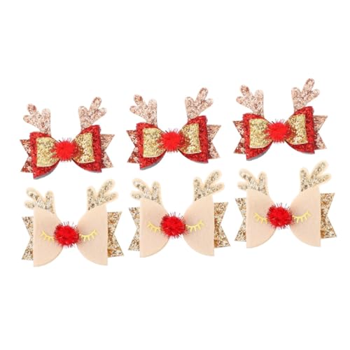 PRETYZOOM 6 Stk Geweih Haarspange Rentier Haarreifen Weihnachtshaarnadel Weihnachtliche Bowknot-haarnadeln Hirsch Ohrclips Elchgeweih-clips Haarschmuck Kind Stirnband Kleines Mädchen Eisen von PRETYZOOM