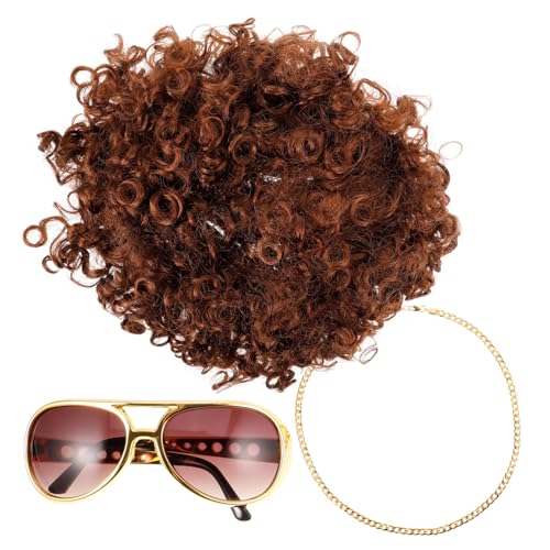 PRETYZOOM Jahre Kostümzubehör Disco Perücke Falsche Goldkette Halskette Sonnenbrille Für Männer Party Cosplay Outfits von PRETYZOOM