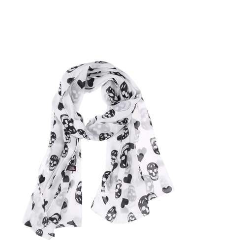 PRETYZOOM Damen Schal Seidenchiffon- Schal Mit Halloween- Sch?del Gothic- Chiffon- Goth- Sch? - Frauen Schwarzer Chiffon Modische Totenkopfs Lang Damen von PRETYZOOM
