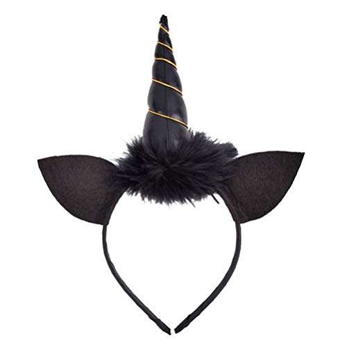 PRETYZOOM Einhorn Haarreif Horn Stirnband Ohren Haarband Haarschmuck Schwarz Engel Kopfschmuck für Kinder Mädchen Damen Geburtstag Ostern Einhorn Party Deko Zubehör von PRETYZOOM