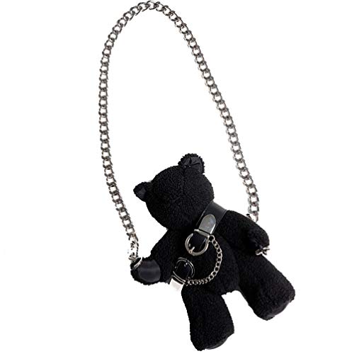 PRETYZOOM Goth Stofftier Teddybär Tasche Geldbörse Gothic Tiere Trendy Fuzzy- Große Größe Plüsch Tasche Cartoon Plüsch Bär Schulter- Tasche Umhängetasche von PRETYZOOM