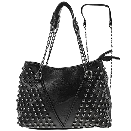 PRETYZOOM Nieten-Umhängetasche für Frauen, Leder, Punk-Stil, Rocknieten, Crossbody-Tasche, Handtasche mit Kette, Geldbörse, für Mädchen, Schwarz von PRETYZOOM