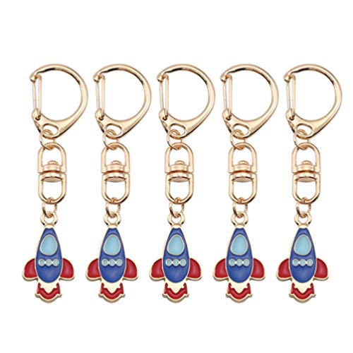 PRETYZOOM Raketenanhänger Charme Key Ring 5Pcs Süßes Universum Raummann Schlüsselbund Metall Planet Schlüssel Ring Set Rucksack Geldbeutel Hängende Origination für Kinder Erwachsene von PRETYZOOM